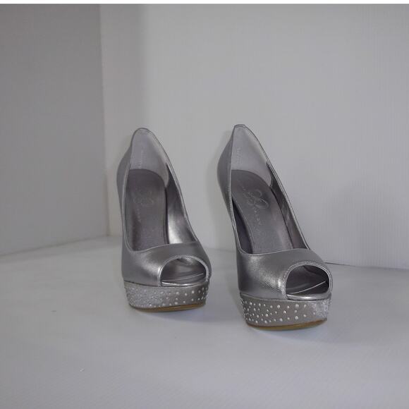 NWT Mariah Carey Pewter Leather Rhinestones 5" Stiletto Heel Pumps 7M - Picture 3 of 10